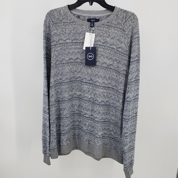 1901 Zigzag Patterned Sweatshirt Pullover Grey NEW - Picture 7 of 10